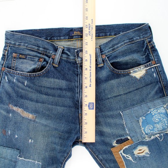 Polo Ralph Lauren Men's Blue Patch The Sullivan Slim Fit Distressed Jeans 32x30 - Picture 13 of 16